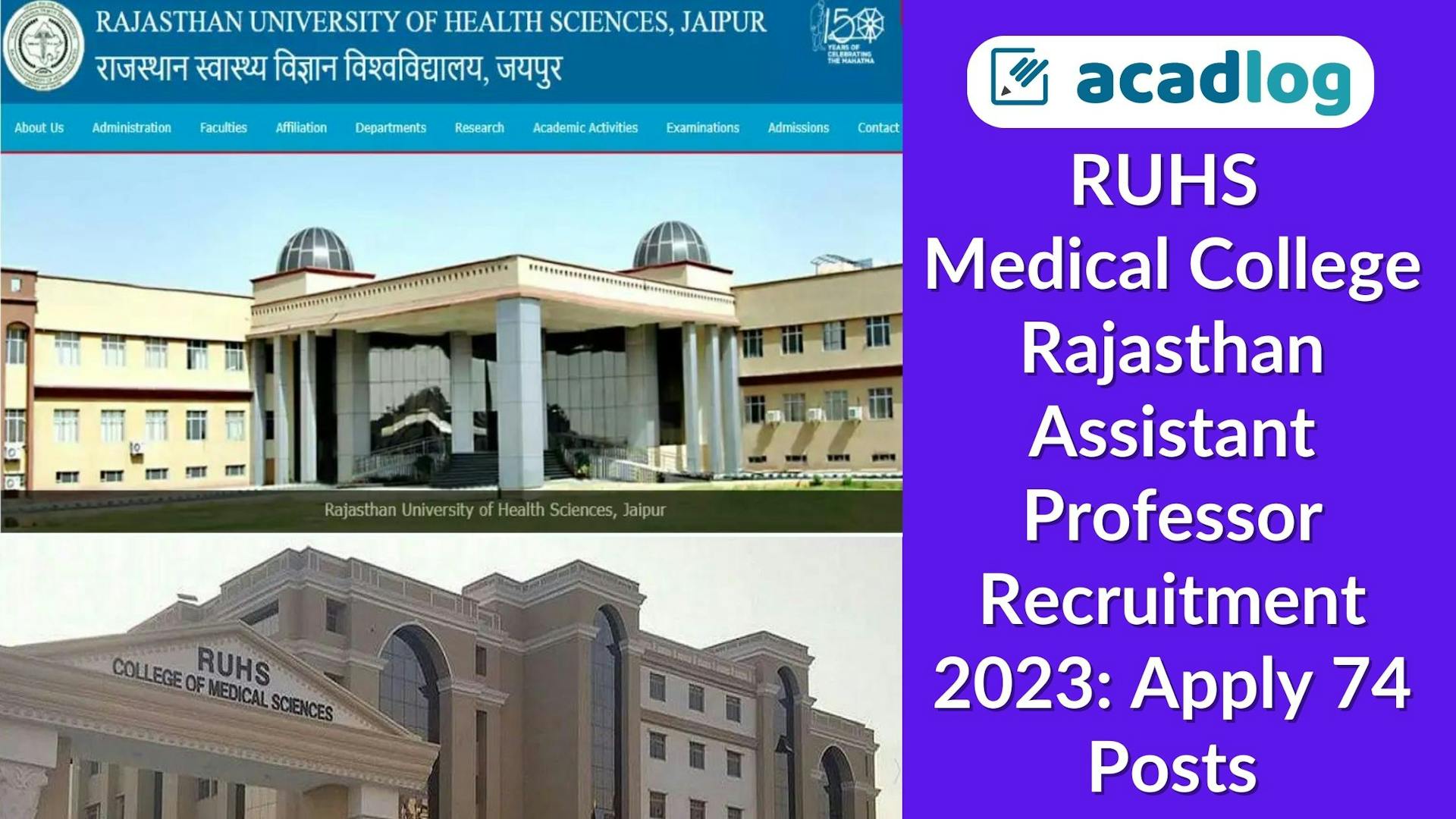 Assistant Professor Jobs 2023: Recruitment for 74 Vacancies | RUHS Medical College Rajasthan