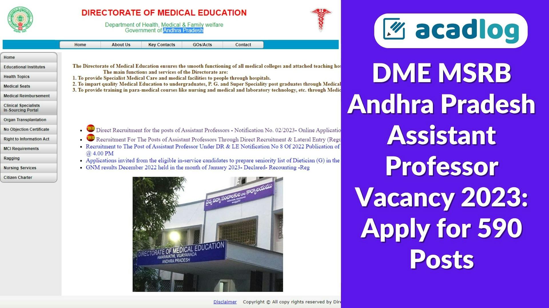 DME MSRB Andhra Pradesh Assistant Professor Vacancy 2023: Apply for 590 Posts