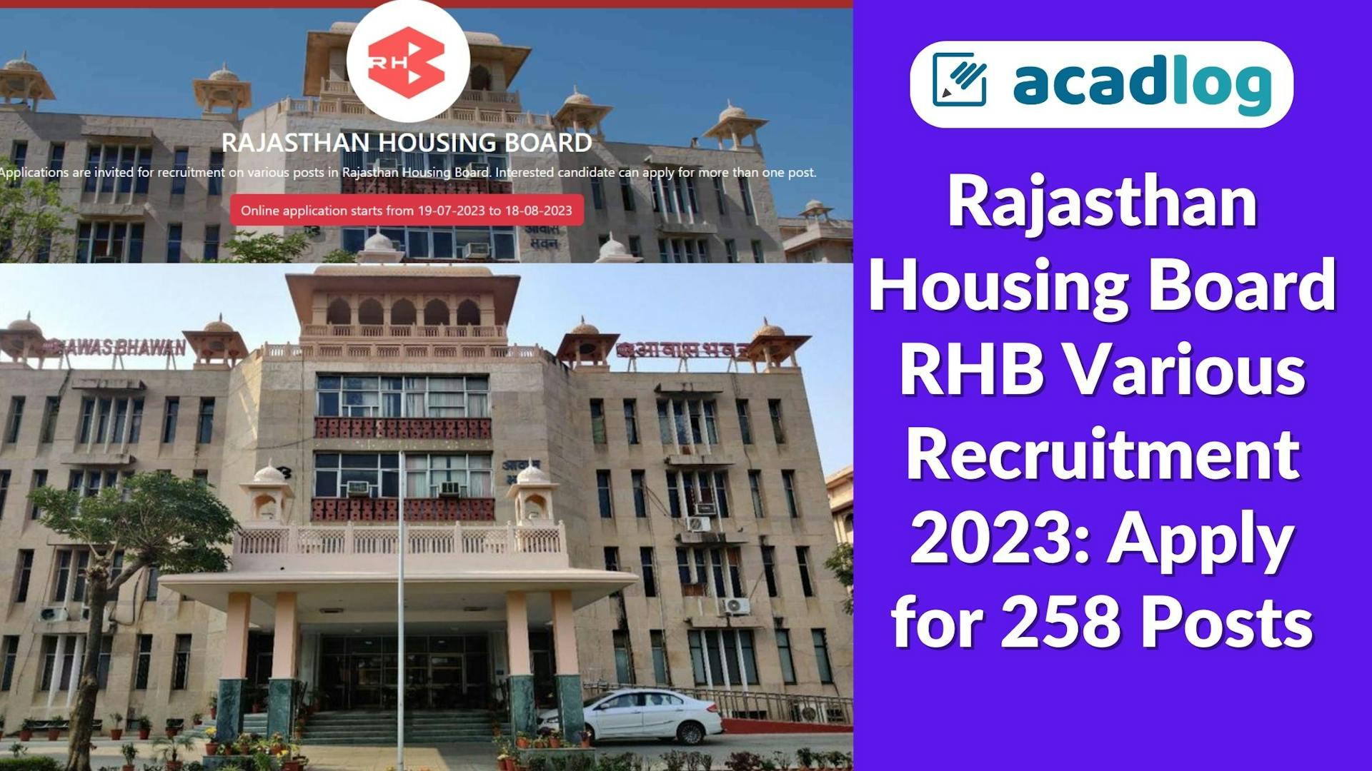 Rajasthan Housing Board RHB Various Recruitment 2023: Apply for 258 Posts