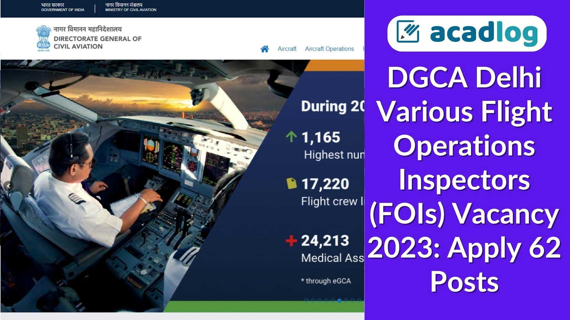 DGCA Delhi Various Flight Operations Inspectors (FOIs) Vacancy 2023: Apply 62 Posts