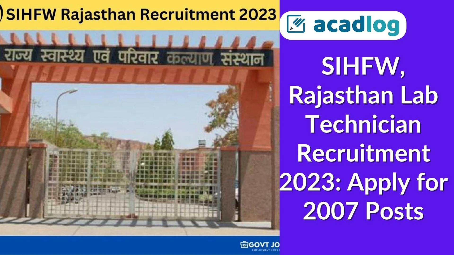 SIHFW, Rajasthan Lab Technician Recruitment 2023: Apply for 2007 Posts