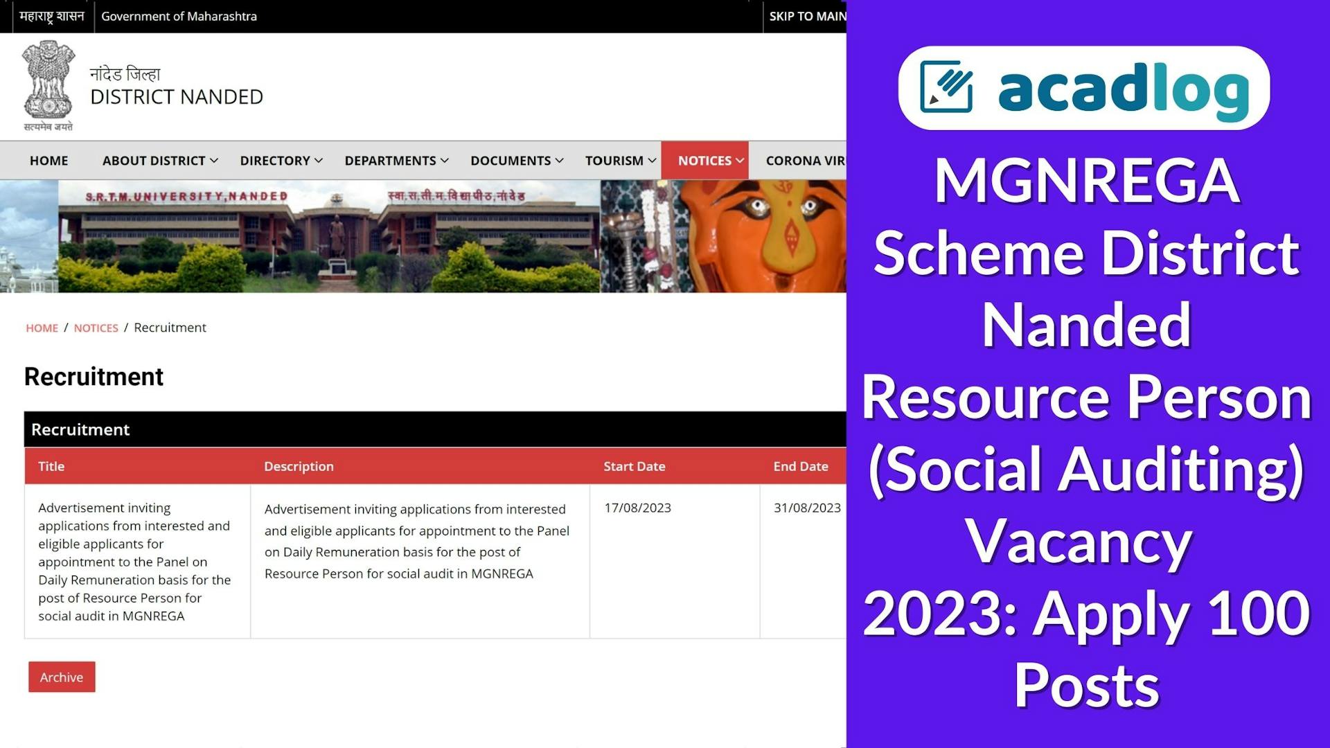 Nanded Jobs: MGNREGA Scheme Resource Person (Social Auditing) Vacancy 2023