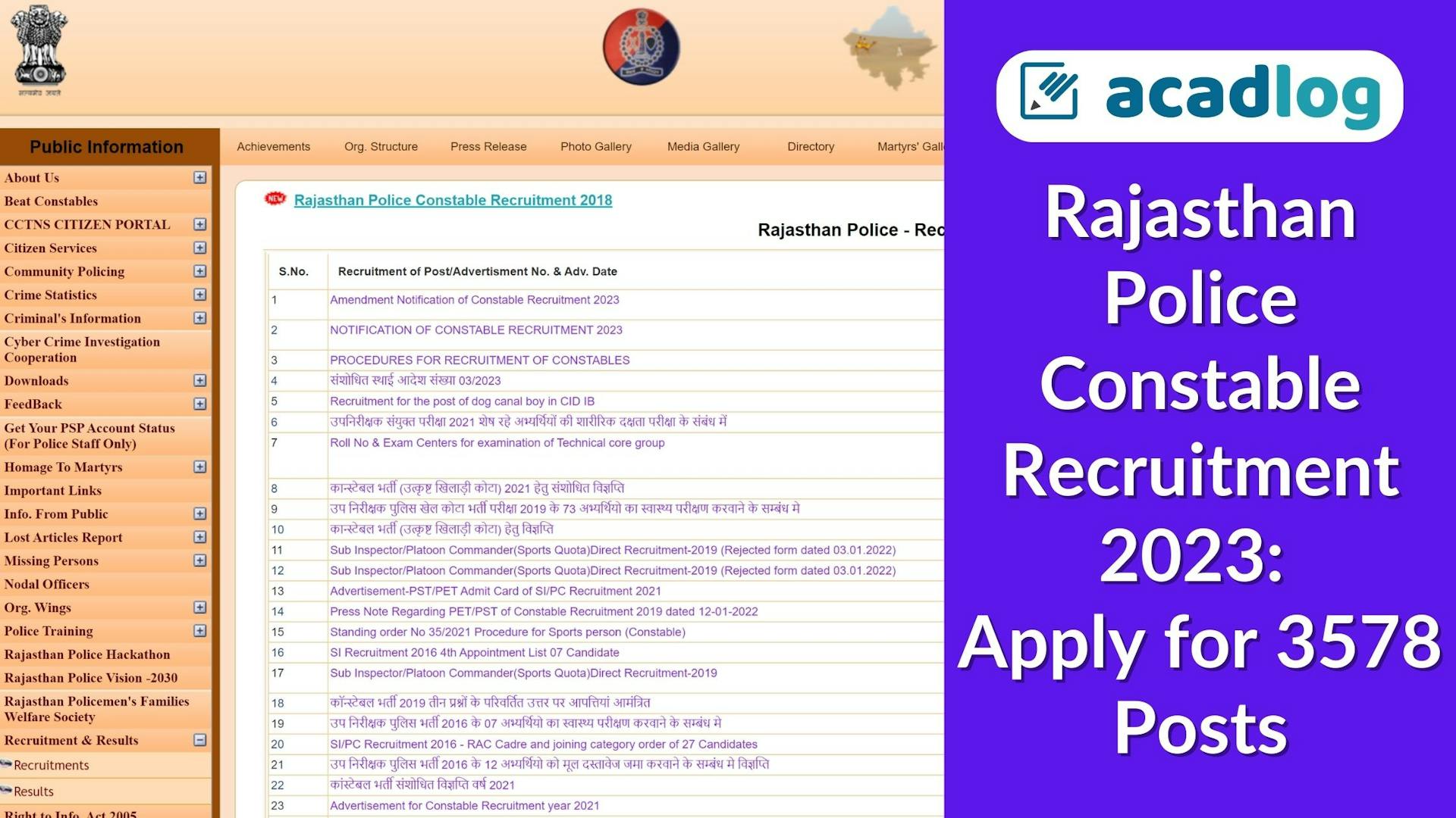Rajasthan Police Constable Recruitment 2023: Apply for 3578 Posts