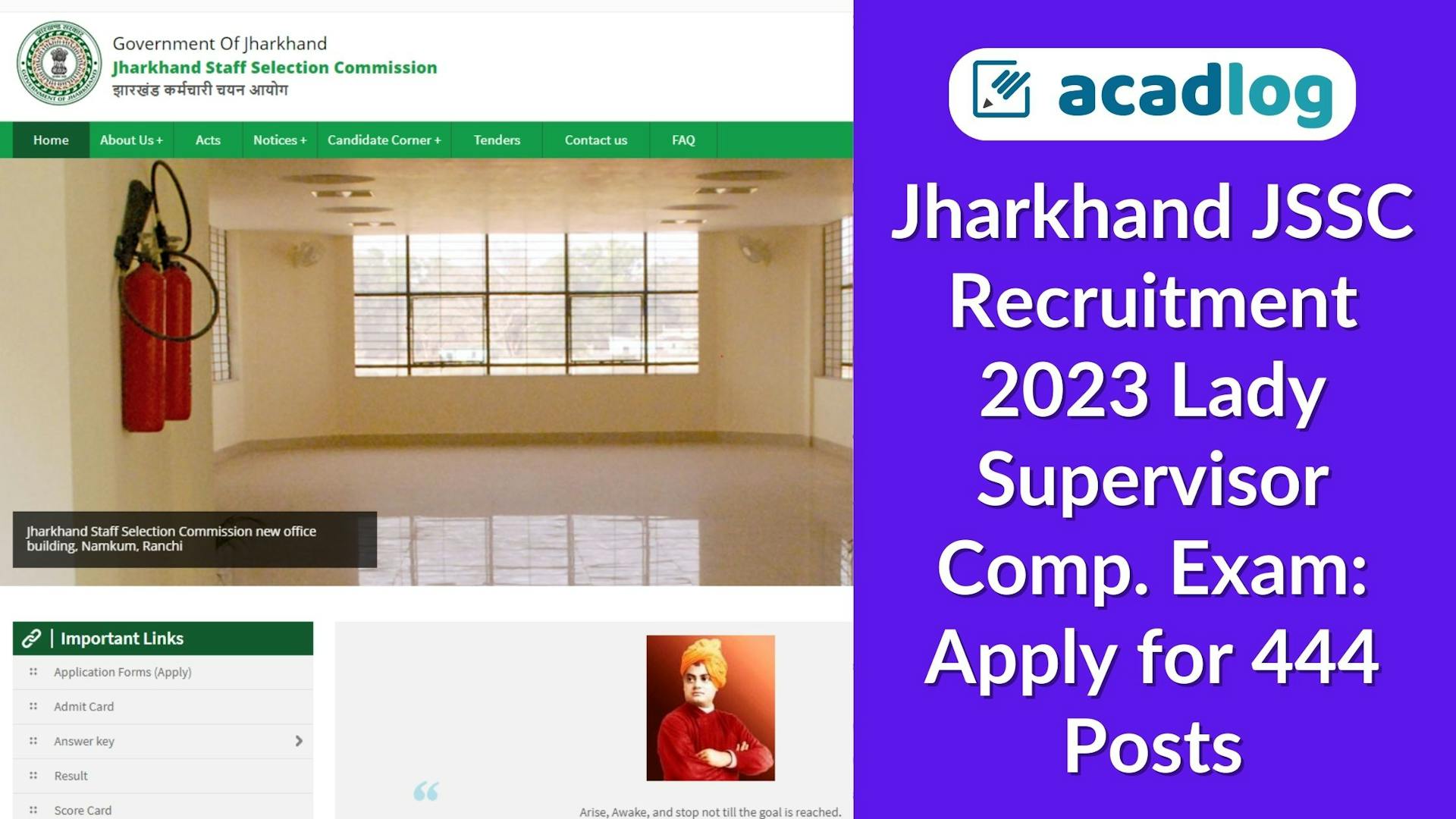Acadlog: Jharkhand JSSC Lady Supervisor Combined Competitive Exam - JLSCE 2023 Apply Online for 444 Post