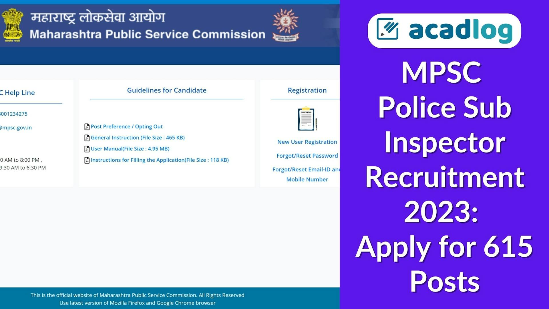 MPSC Police Sub Inspector Recruitment 2023: Apply for 615 Posts
