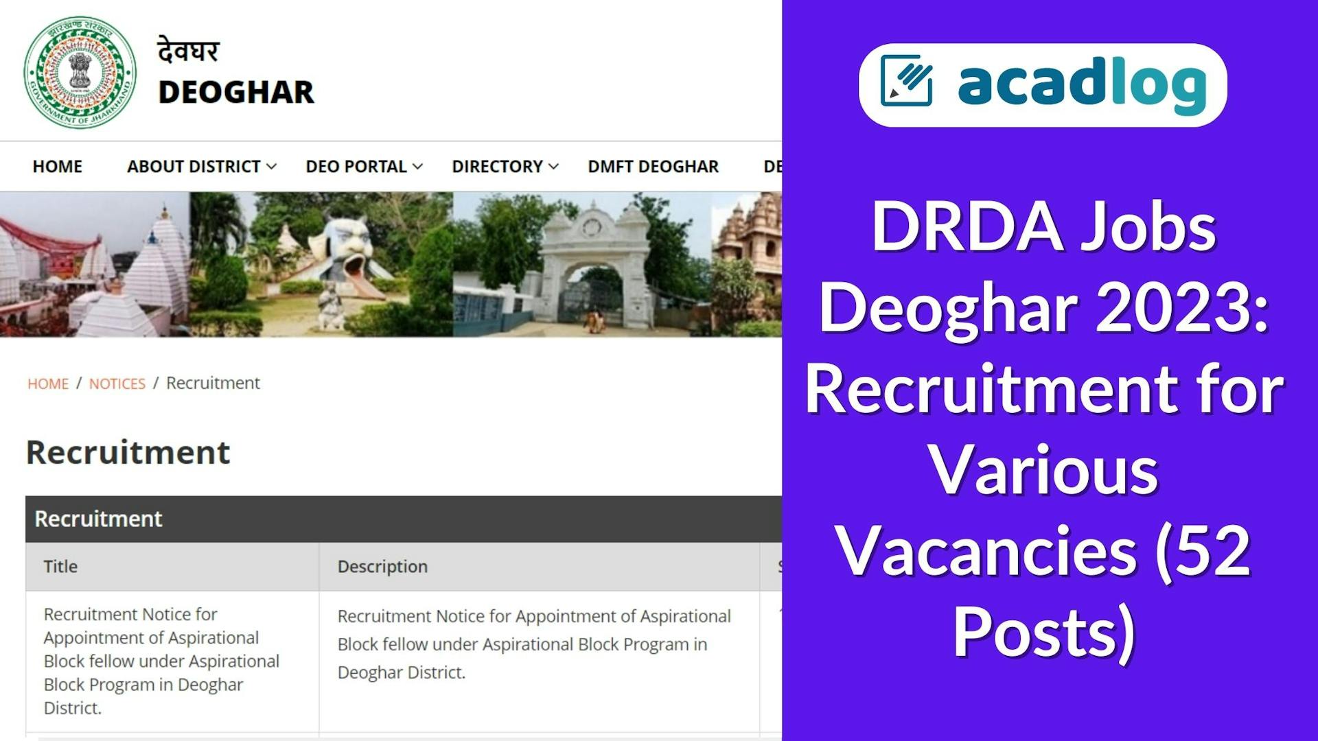 DRDA Jobs Deoghar 2023: Recruitment for Various Vacancies (52 Posts)