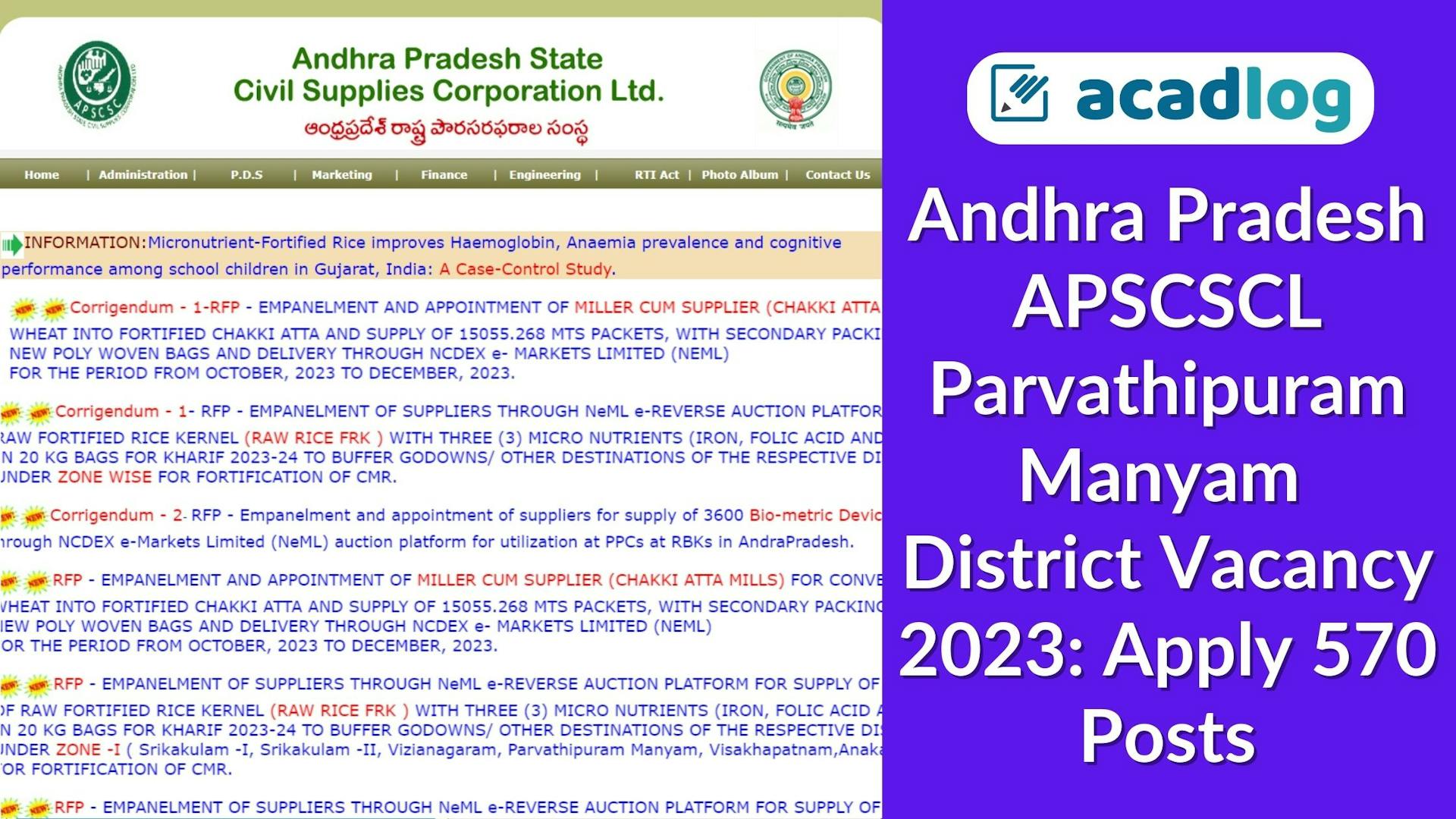 Andhra Pradesh APSCSCL Parvathipuram Manyam District Vacancy 2023: Apply 570 Posts