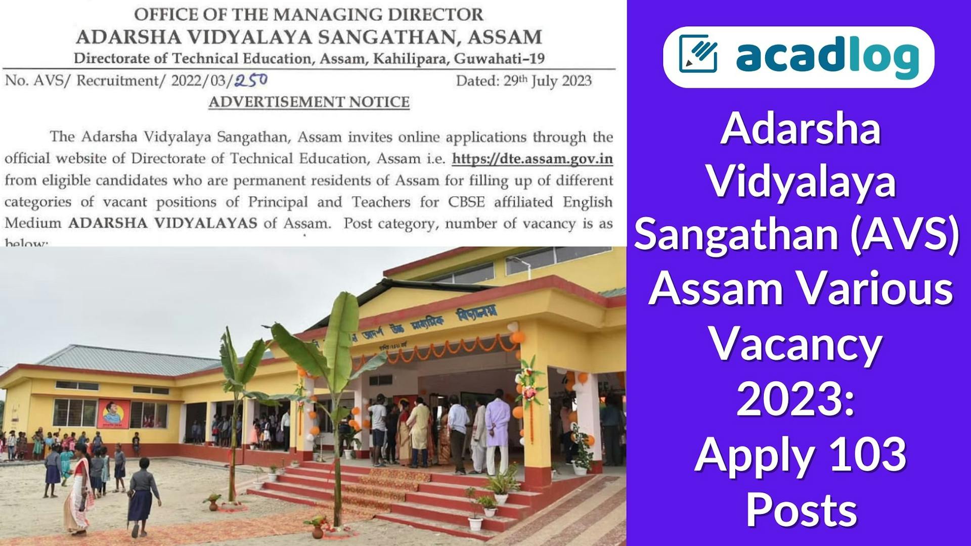 Adarsha Vidyalaya Sangathan (AVS) Assam Various Vacancy 2023: Apply 103 Posts