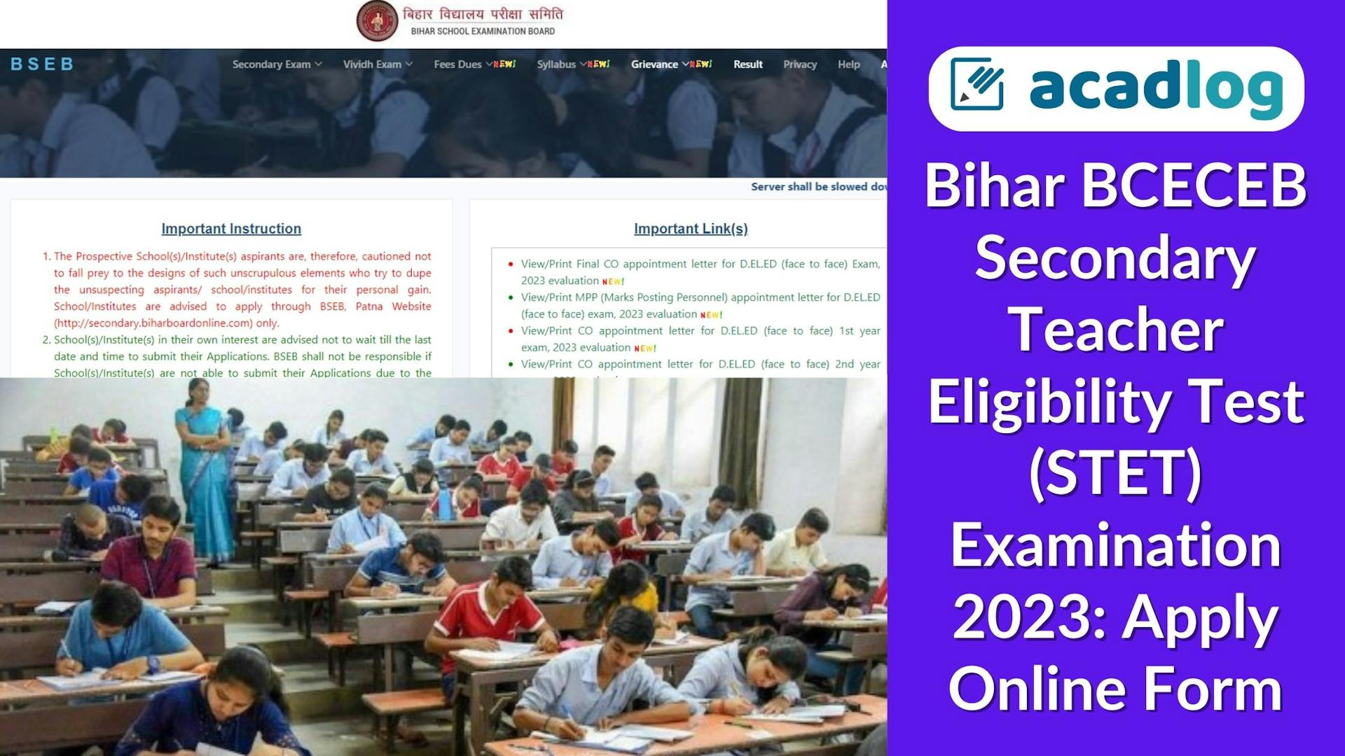 Bihar BCECEB Secondary Teacher Eligibility Test(STET) Examination 2023: Apply Online Form