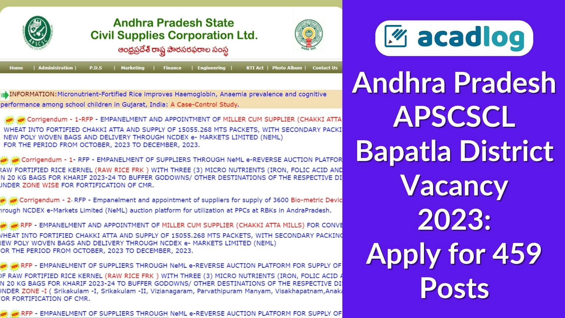 Andhra Pradesh APSCSCL Bapatla District Vacancy 2023: Apply for 459 Posts