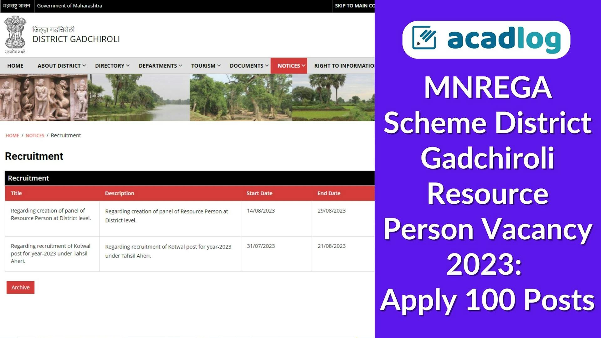 MNREGA Scheme District Gadchiroli Resource Person Vacancy 2023: Apply 100 Posts