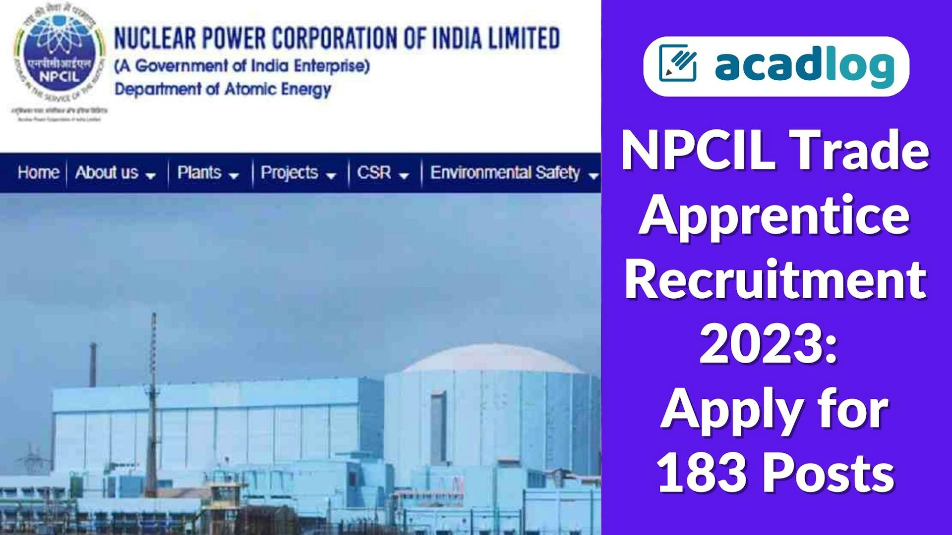 NPCIL Trade Apprentice Recruitment 2023: Apply for 183 Posts