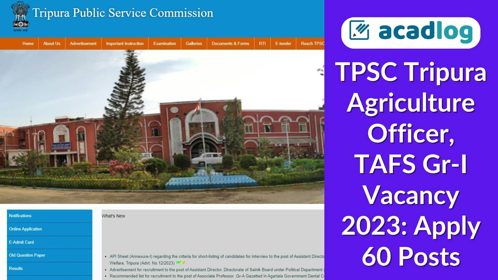 TPSC Tripura Agriculture Officer, TAFS Gr-I Vacancy 2023: Apply 60 Posts