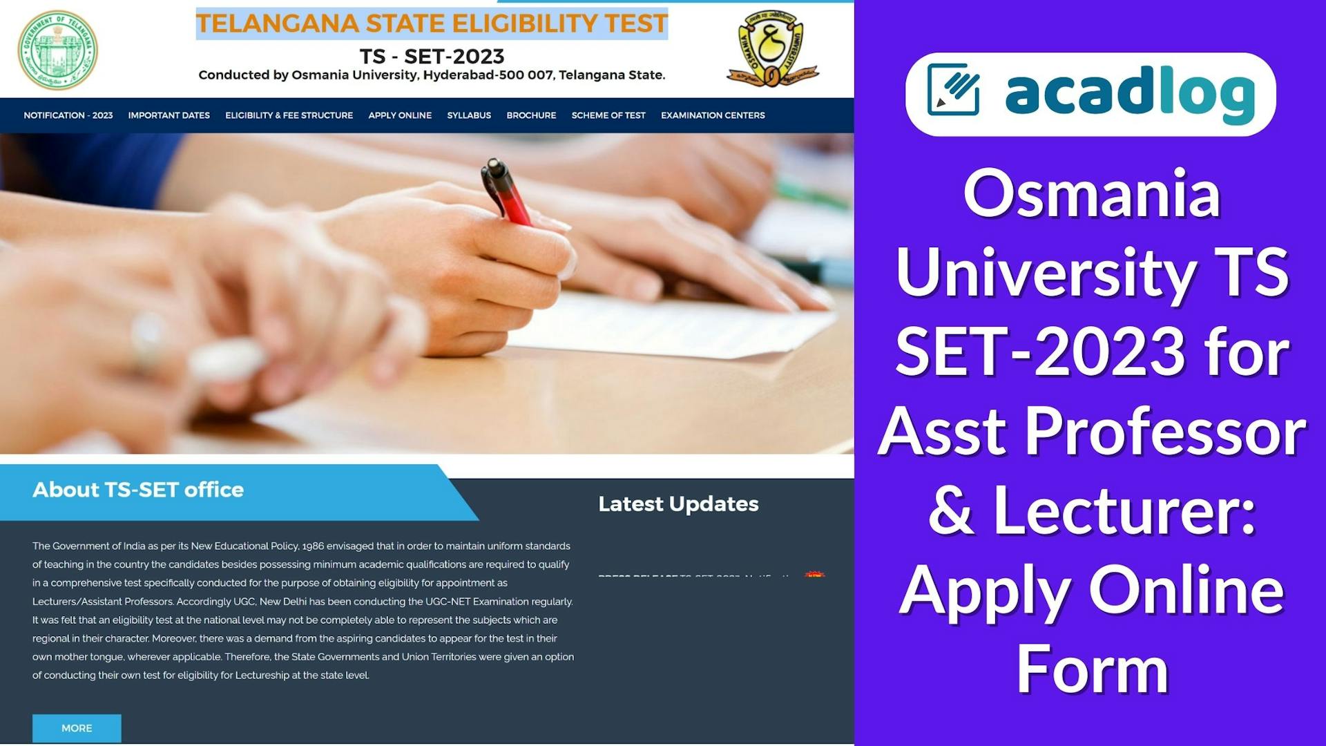 Osmania University TS SET-2023 for Asst Professor & Lecturer: Apply Online Form