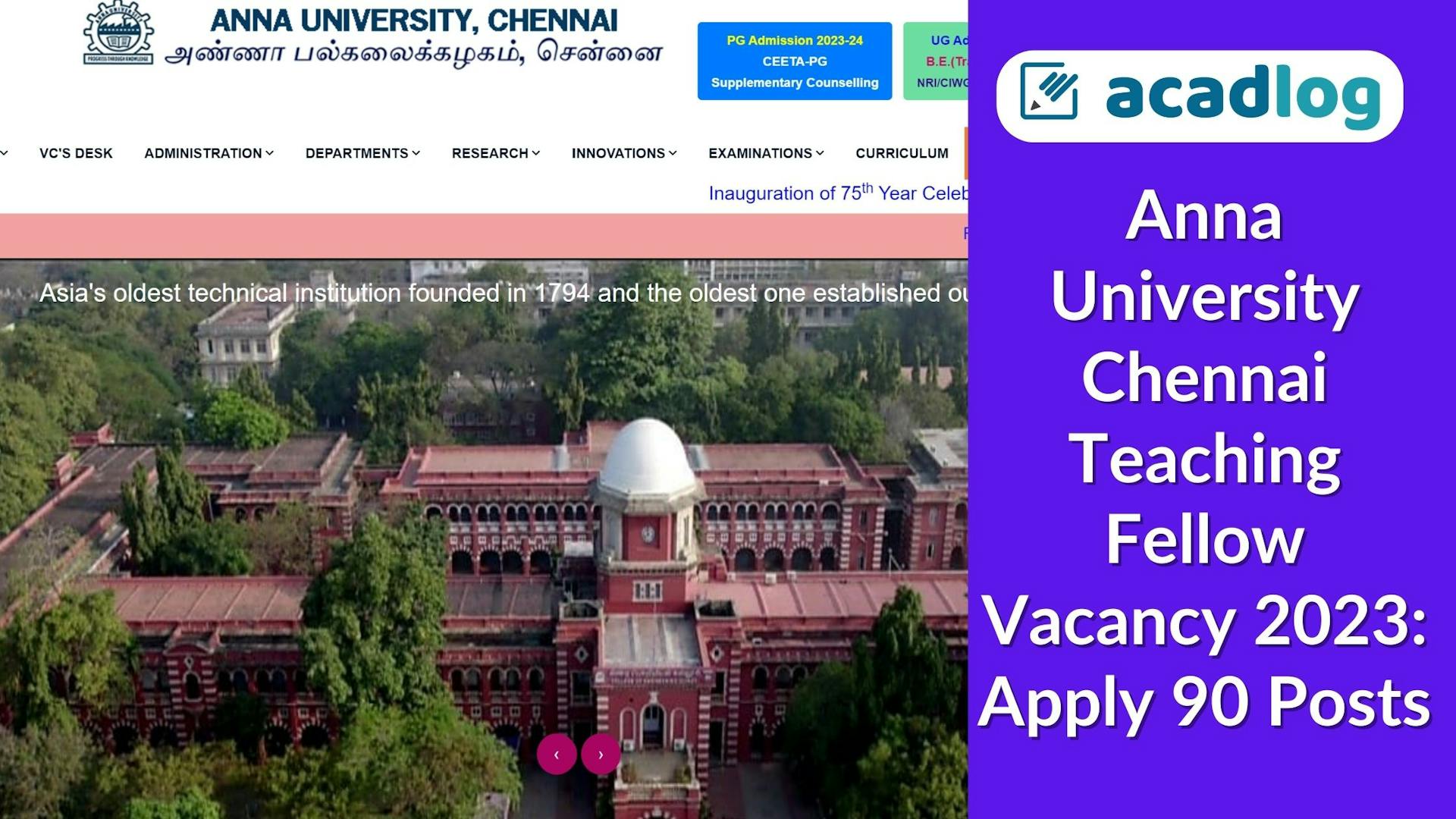 Anna University Chennai Teaching Fellow Vacancy 2023: Apply 90 Posts