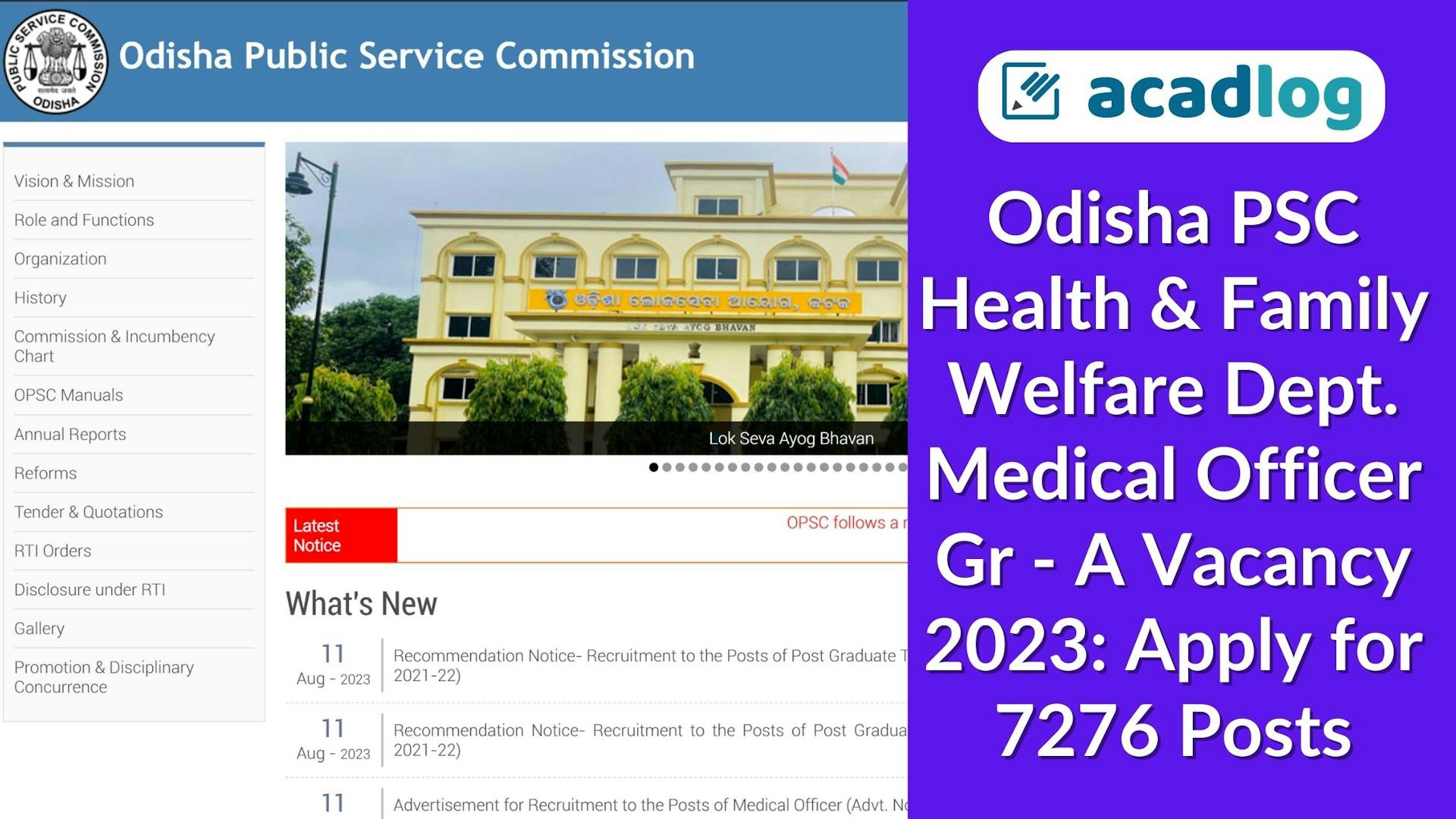 Odisha OPSC Health & Family Welfare Medical Officer Gr A Vacancy 2023: Apply 7276 Posts
