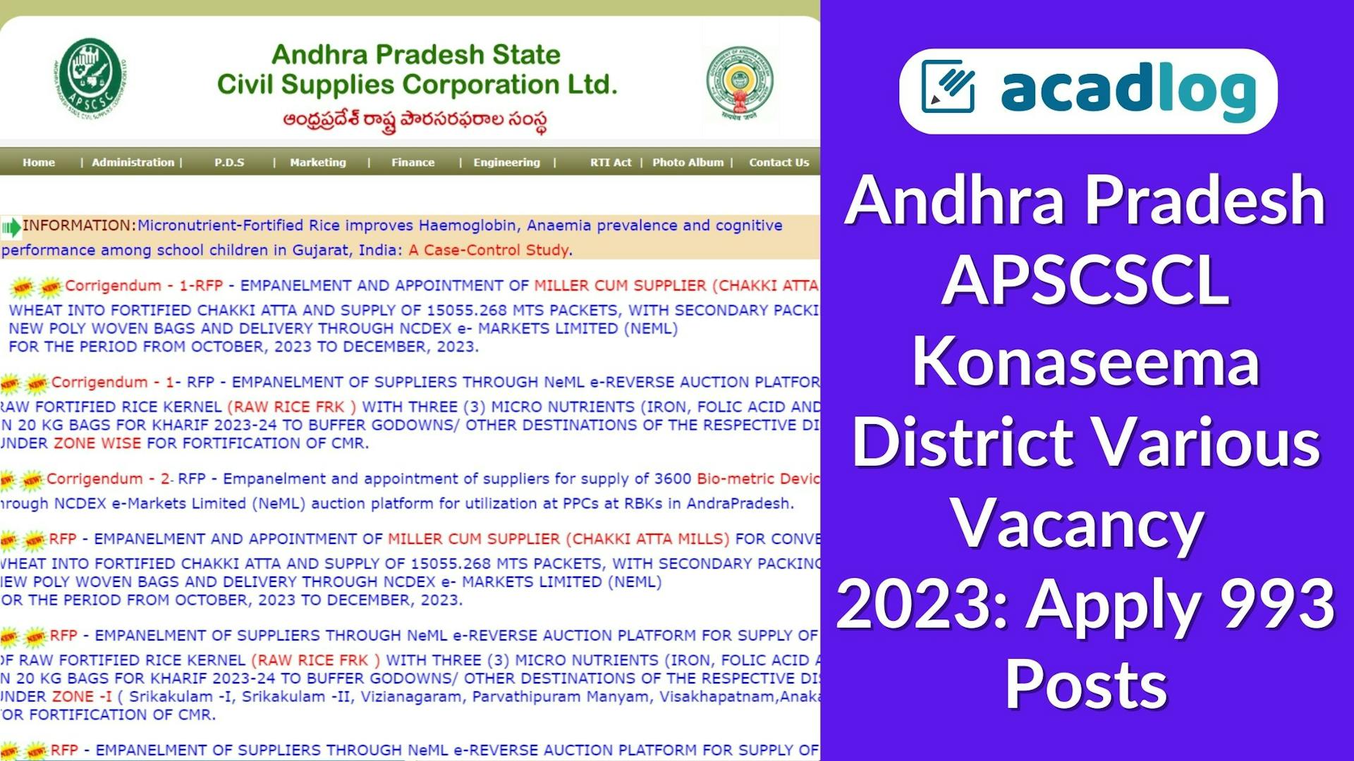 Andhra Pradesh APSCSCL Konaseema District Various Vacancy 2023: Apply 993 Posts