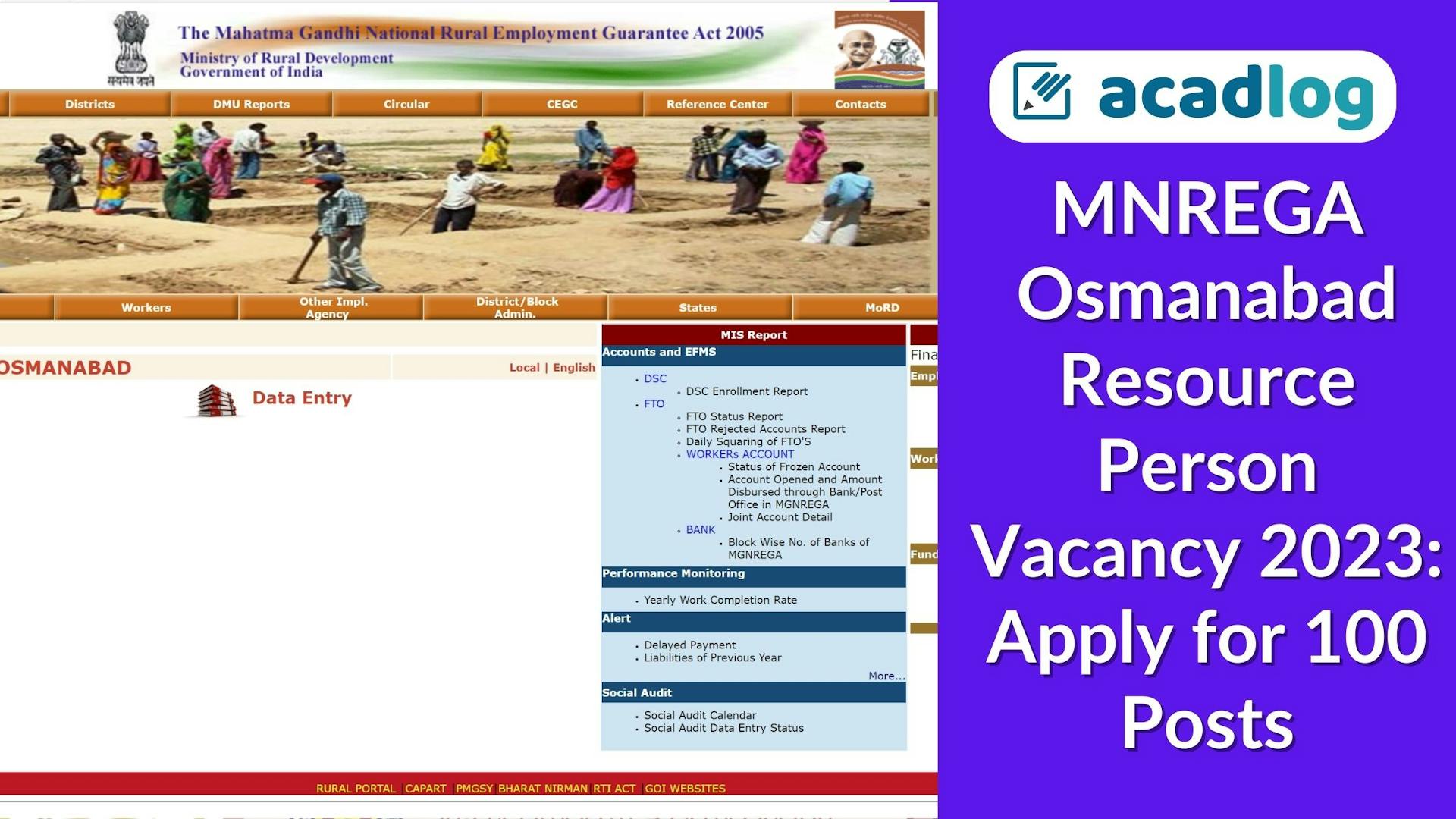 MNREGA Osmanabad Resource Person Vacancy 2023: Apply for 100 Posts