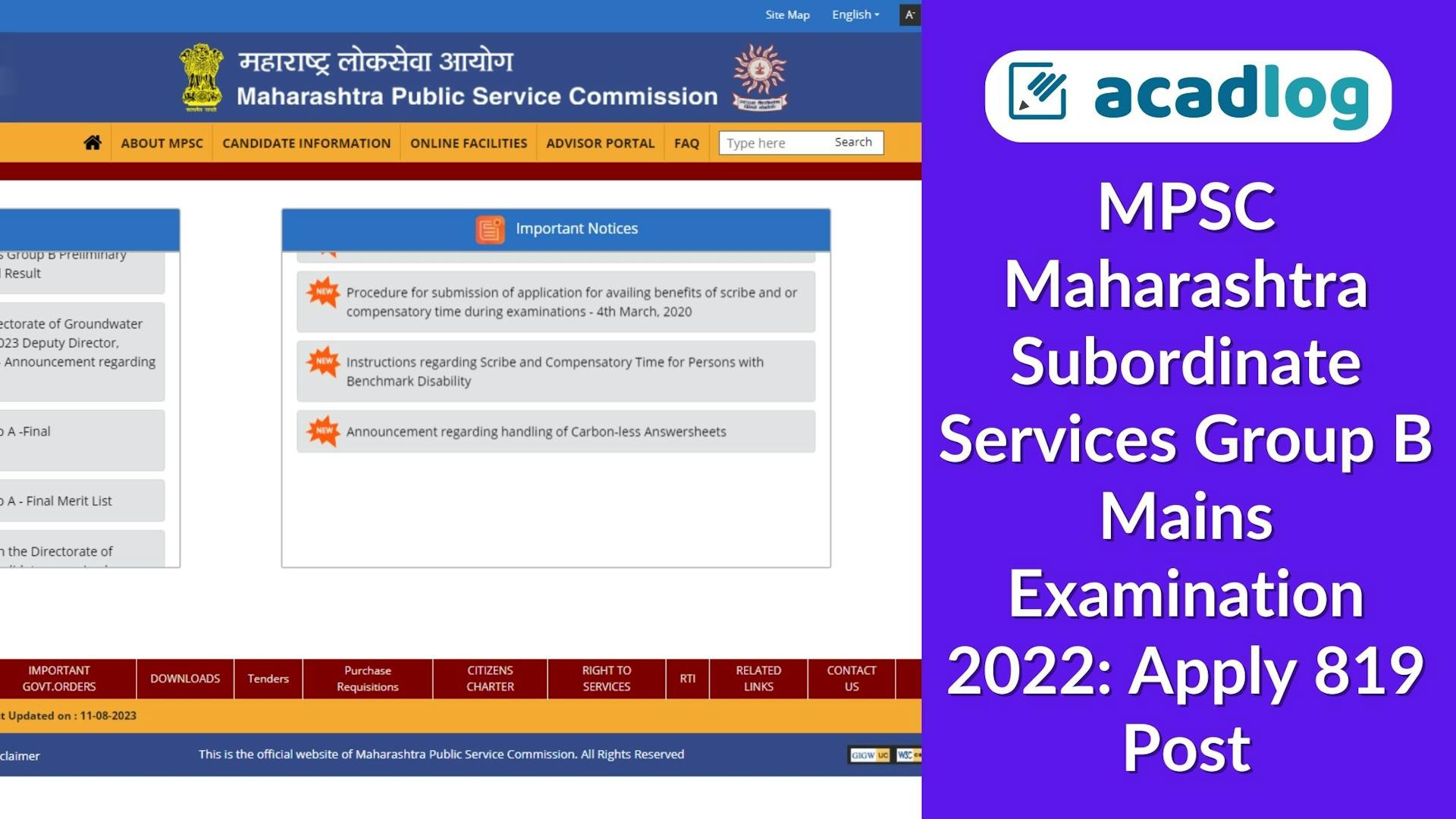 MPSC Maharashtra Subordinate Services Group B Mains Examination 2022: Apply 819 Post