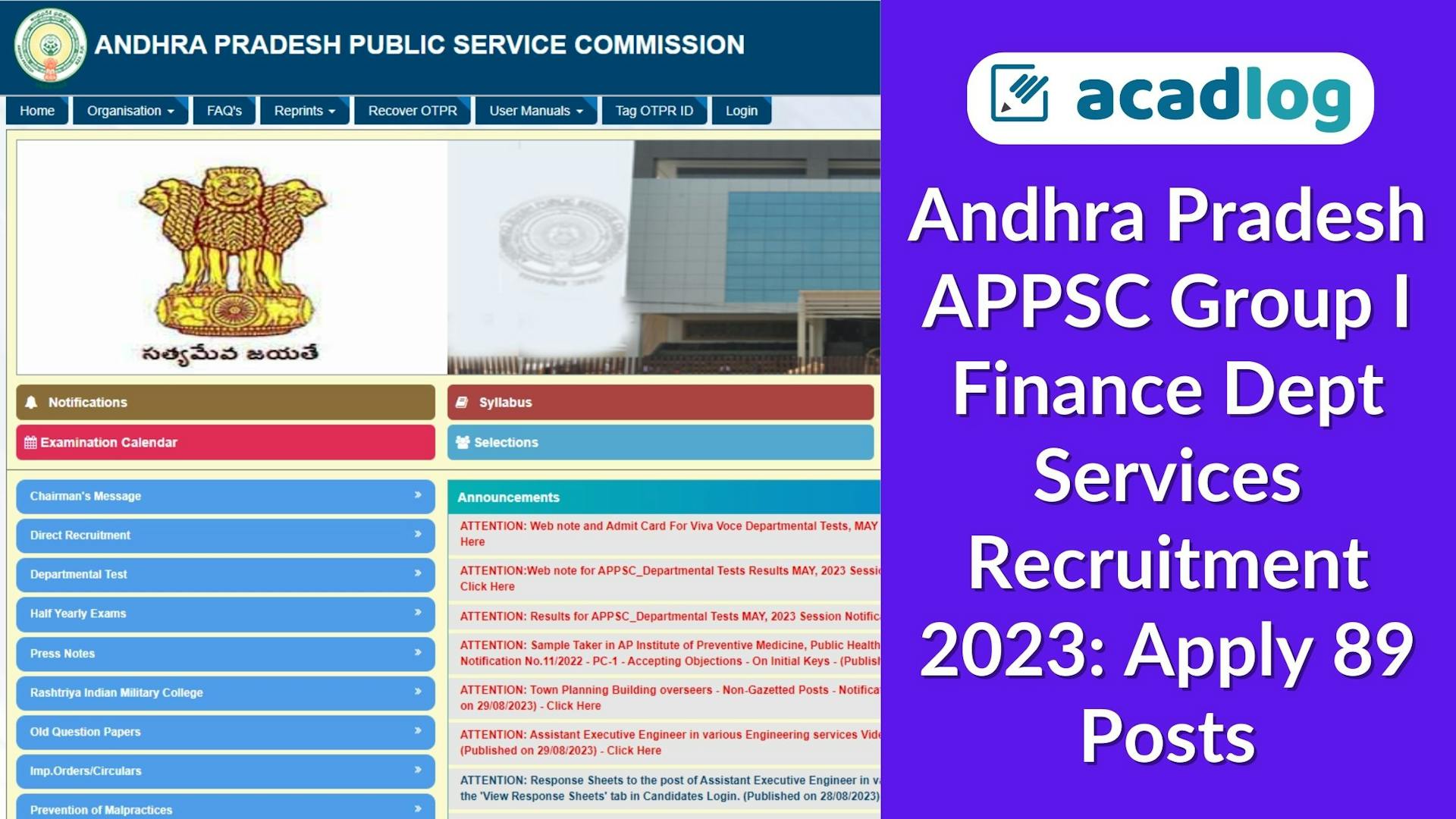 Andhra Pradesh APPSC Group I Finance Dept Services Recruitment 2023: Apply 89 Posts