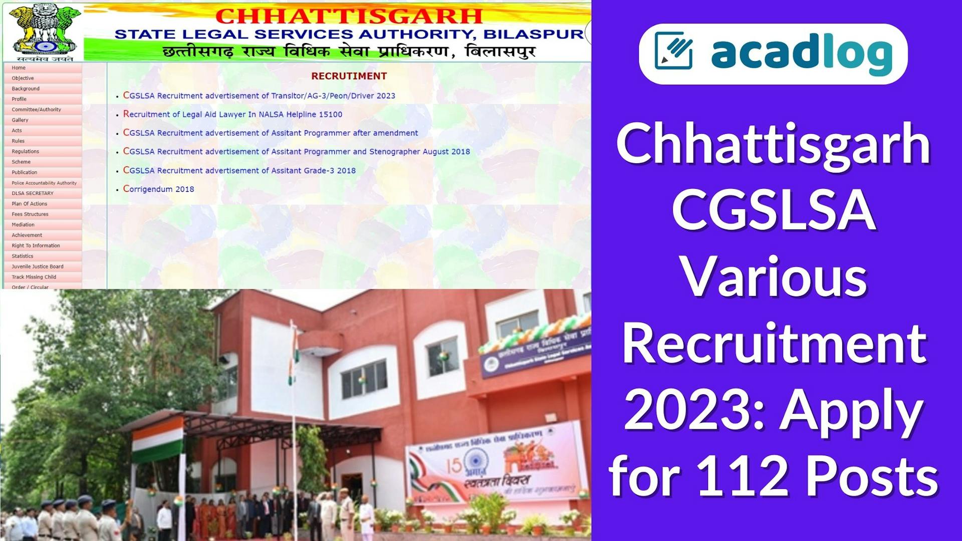 Chhattisgarh CGSLSA Various Recruitment 2023: Apply for 112 Posts