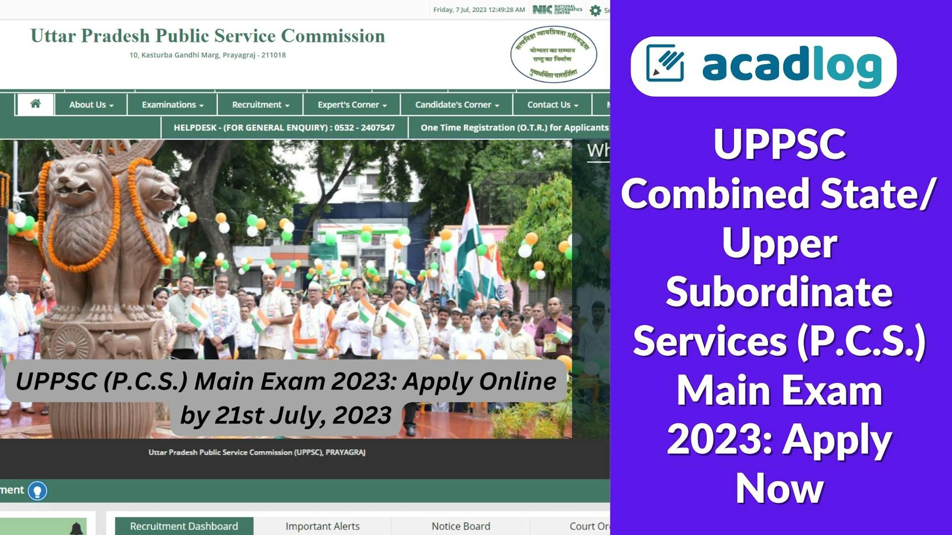 UPPSC Combined State/ Upper Subordinate Services (P.C.S.) Main Exam 2023: Apply Now