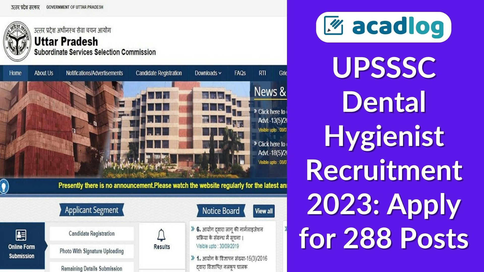 UPSSSC Dental Hygienist Recruitment 2023: Apply for 288 Posts