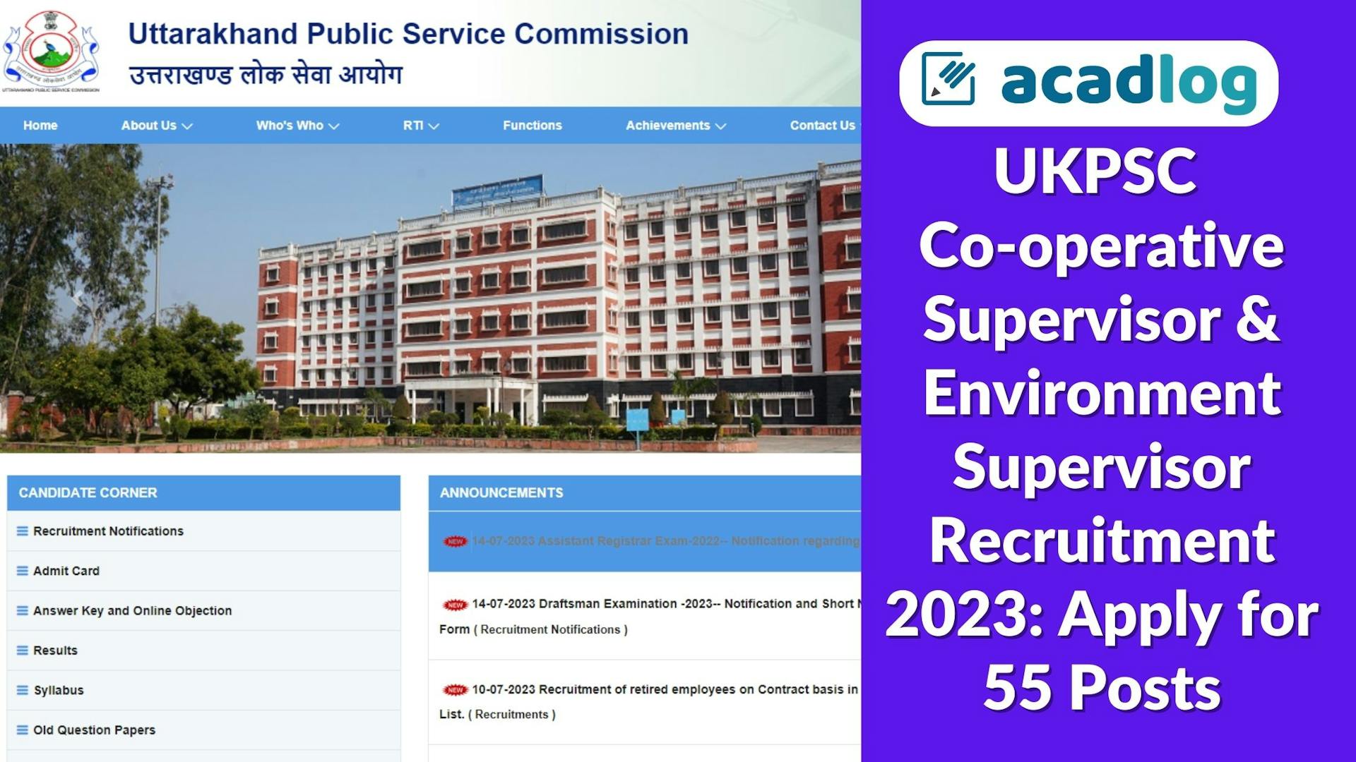 UKPSC Co-operative Supervisor & Environment Supervisor Recruitment 2023: Apply for 55 Posts