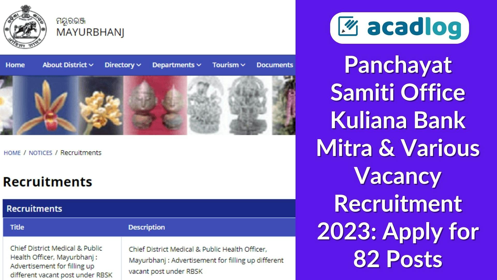 Panchayat Samiti Office Kuliana Bank Mitra & Various Vacancy Recruitment 2023: Apply for 82 Posts