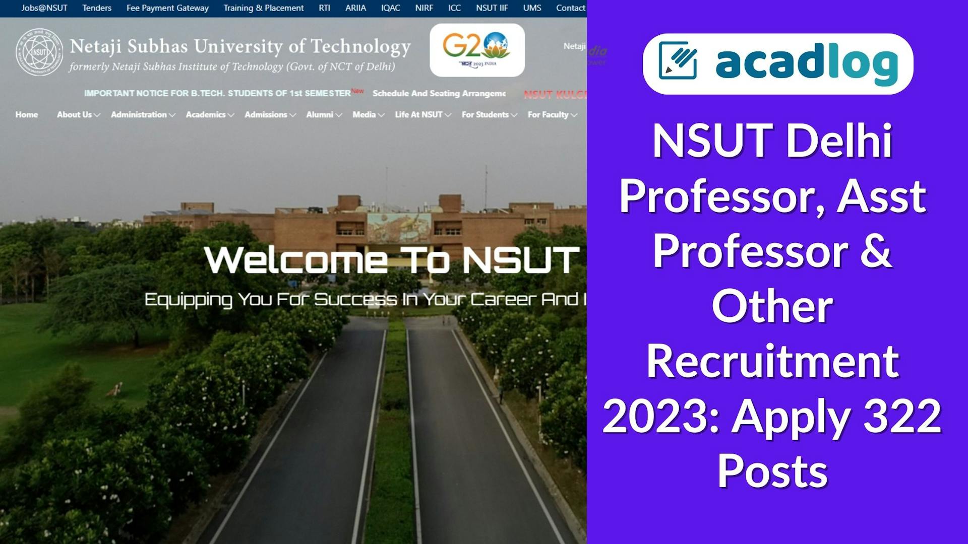 NSUT Delhi Professor, Asst Professor & Other Recruitment 2023: Apply 322 Posts