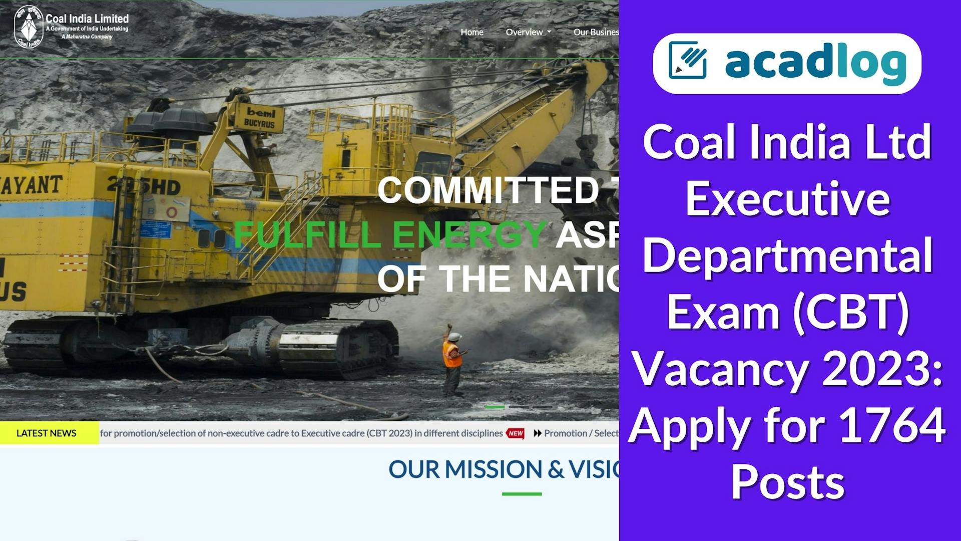 Coal India Ltd Executive Departmental Exam (CBT) Vacancy 2023: Apply for 1764 Posts