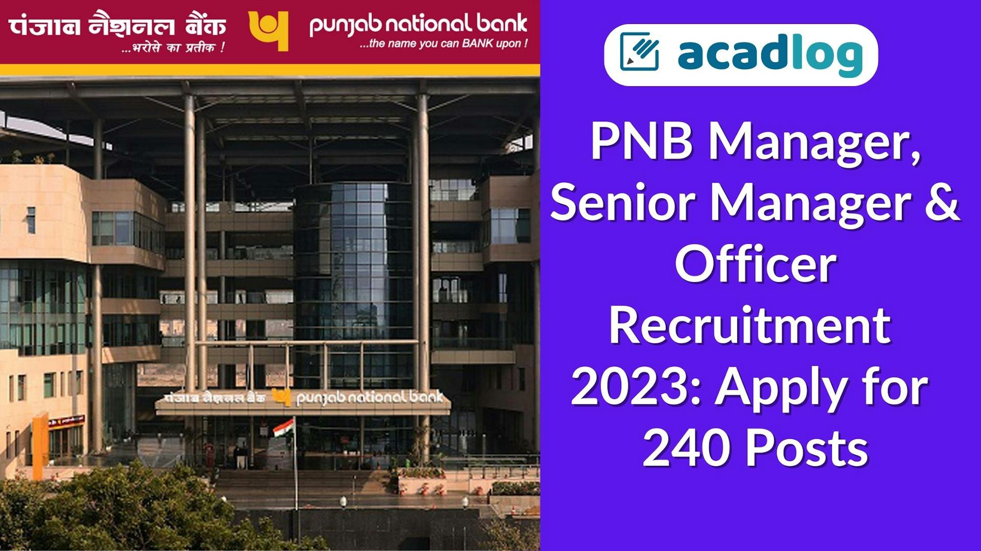 PNB Manager & Officer Recruitment 2023: Apply for 240 Posts