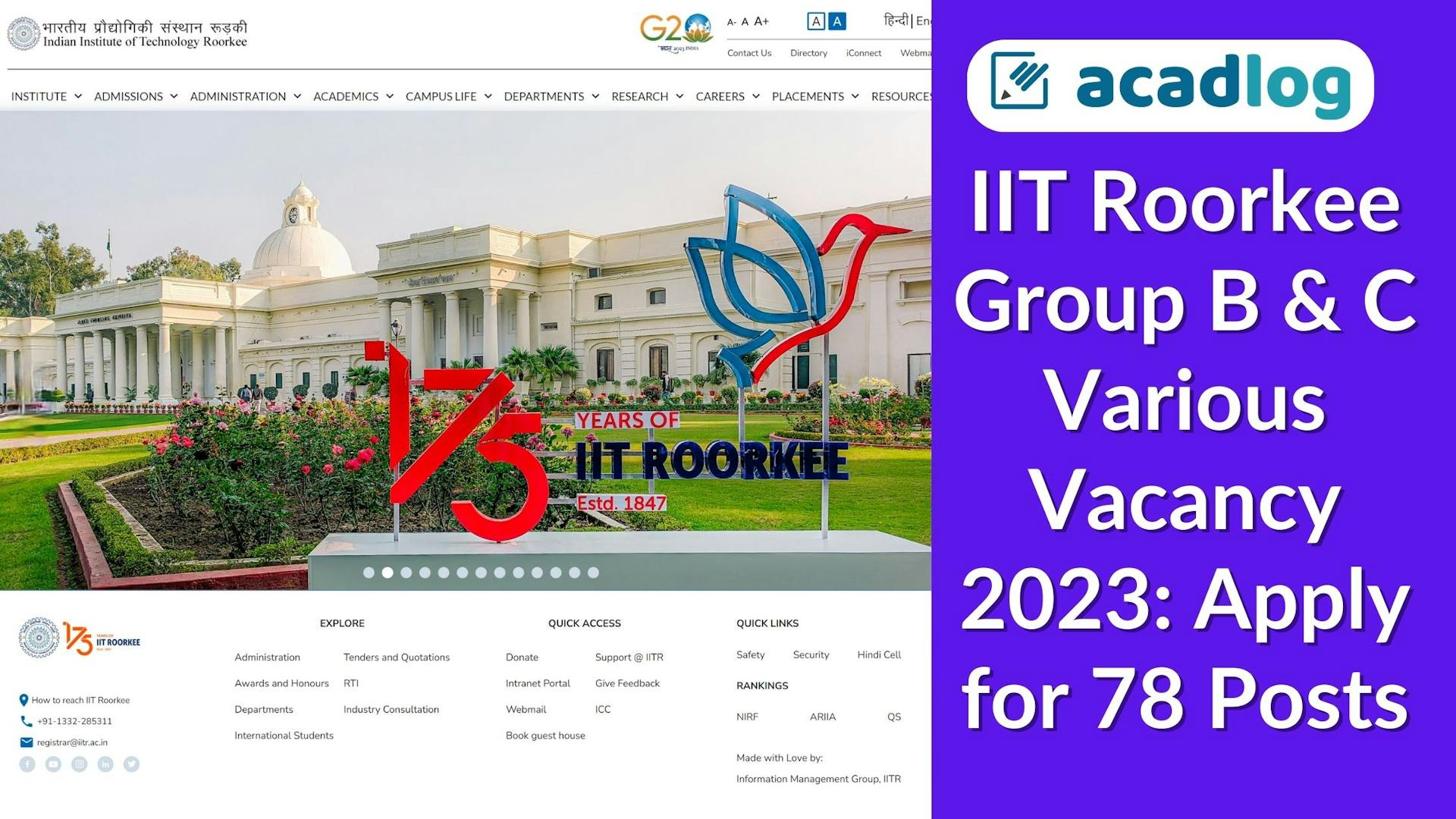 IIT Roorkee Group B & C Various Vacancy 2023: Apply for 78 Posts