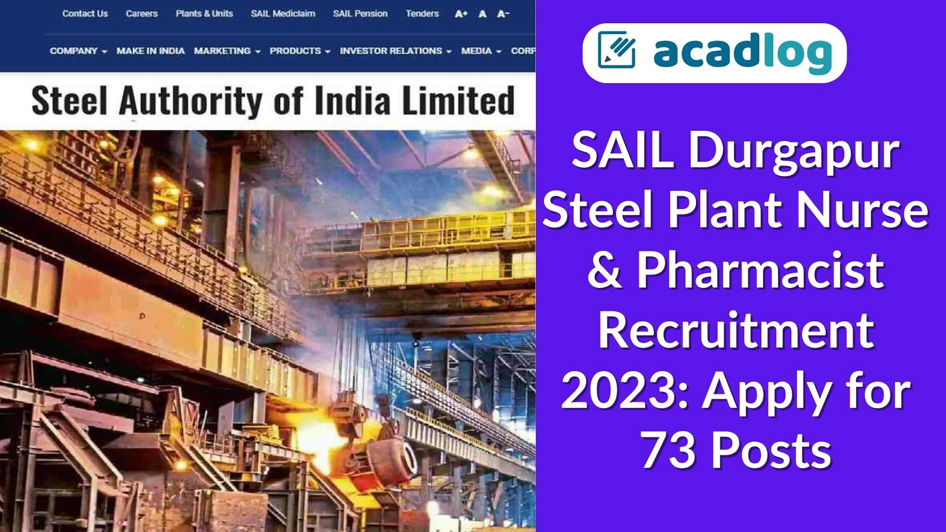 SAIL Durgapur Steel Plant Nurse & Pharmacist Recruitment 2023: Apply for 73 Posts