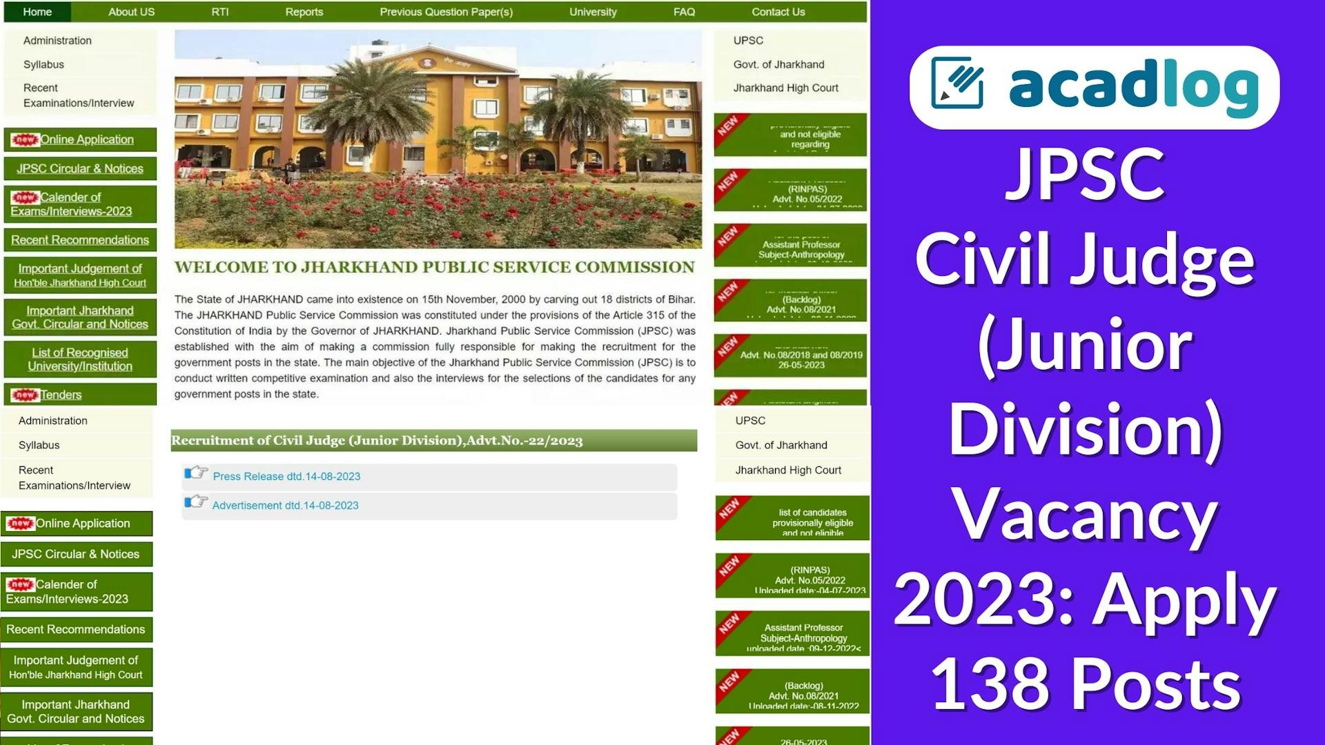 JPSC Civil Judge (Junior Division) Vacancy 2023: Apply 138 Posts