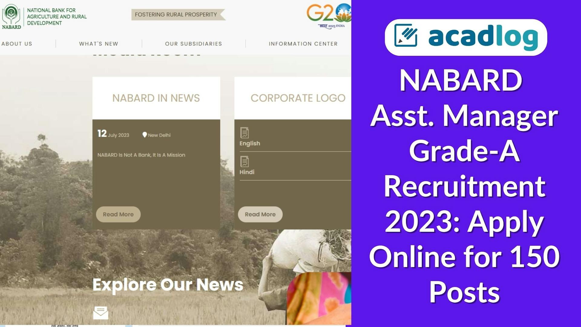 Acadlog: Nabard Assistant Manager Grade A RDBS Recruitment 2023 Apply Online for 150 Post