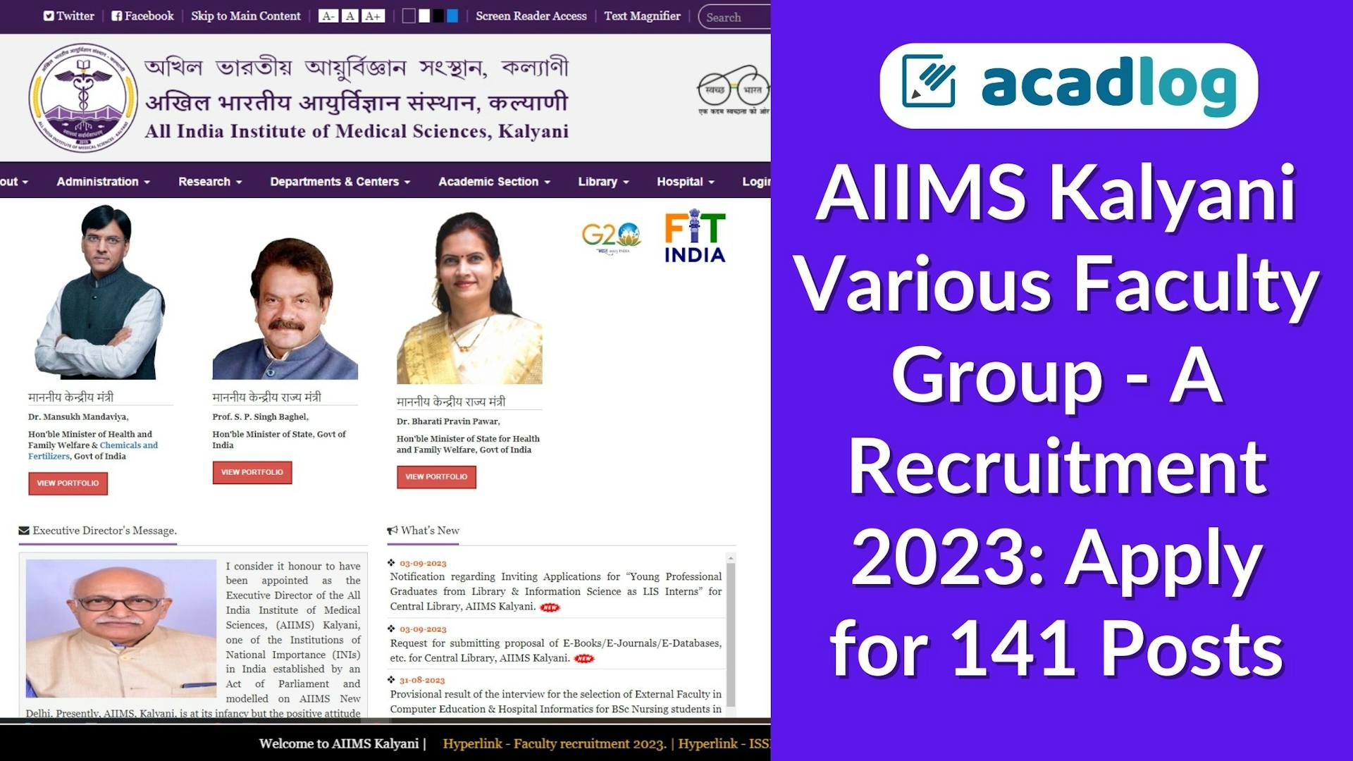 AIIMS Kalyani Various Faculty Group - A Recruitment 2023: Apply for 141 Posts