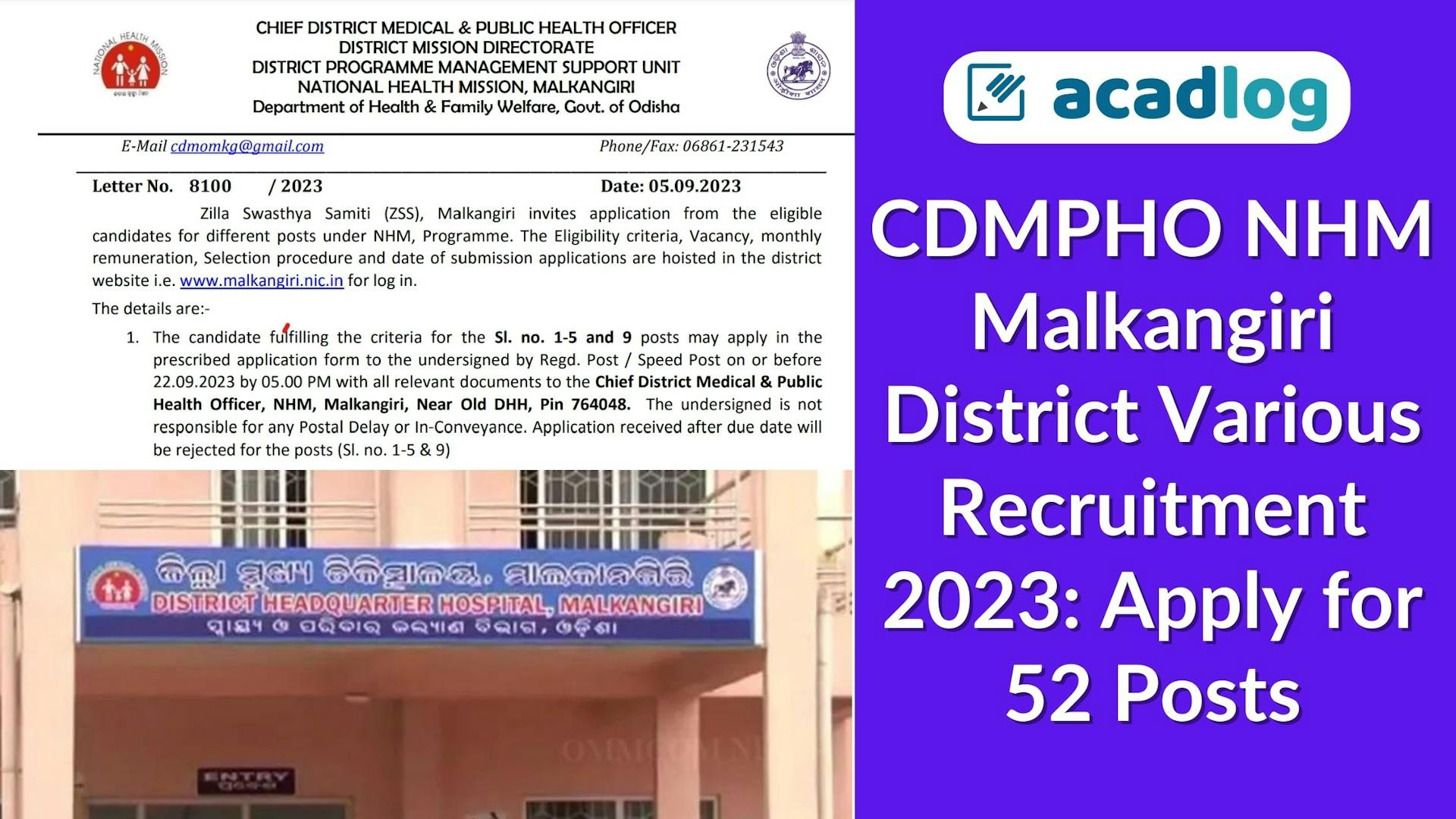 CDMPHO NHM Malkangiri District Various Recruitment 2023: Apply for 52 Posts