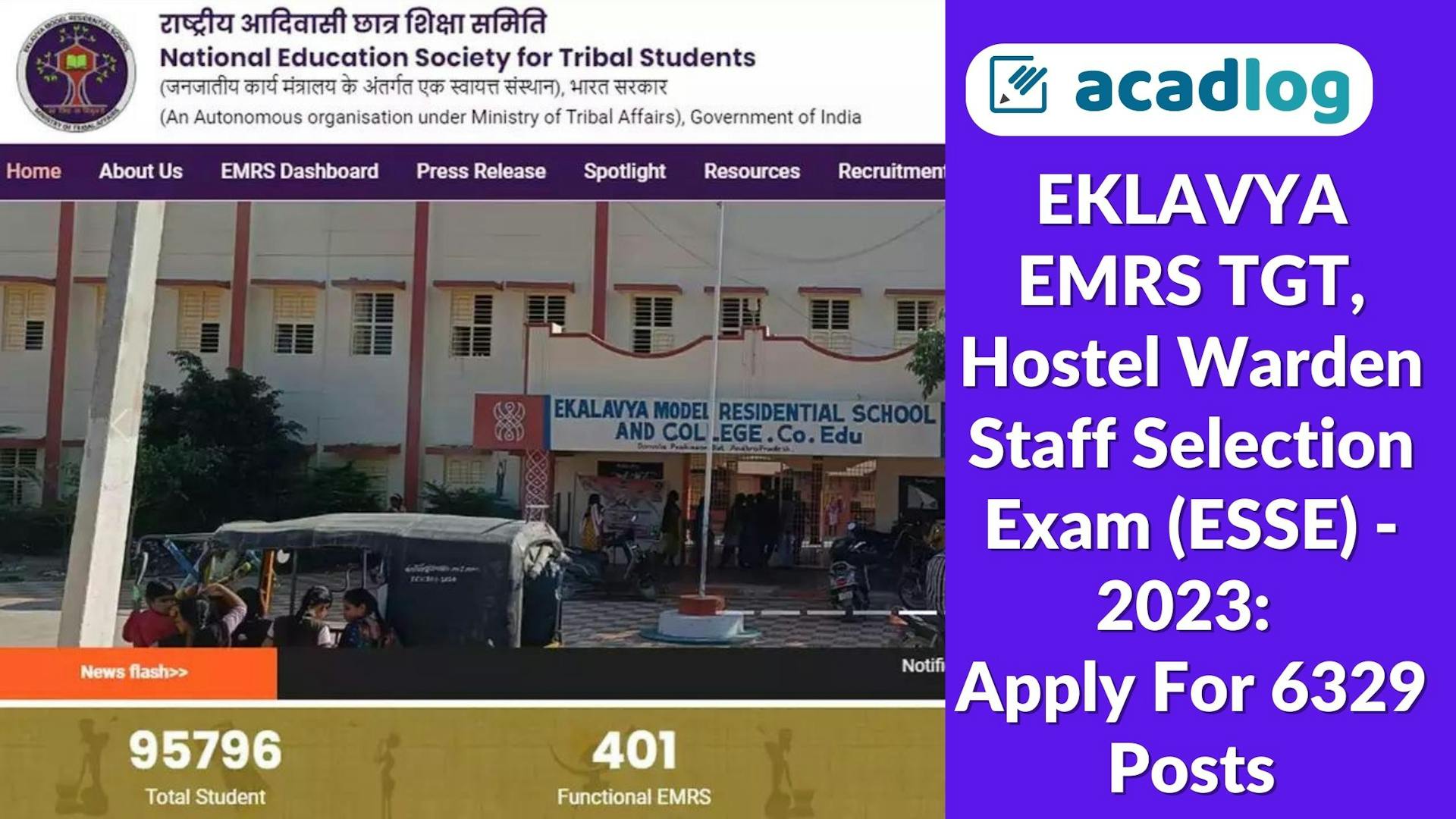EKLAVYA EMRS TGT, Hostel Warden Staff Selection Exam (ESSE) - 2023: Apply For 6329 Posts