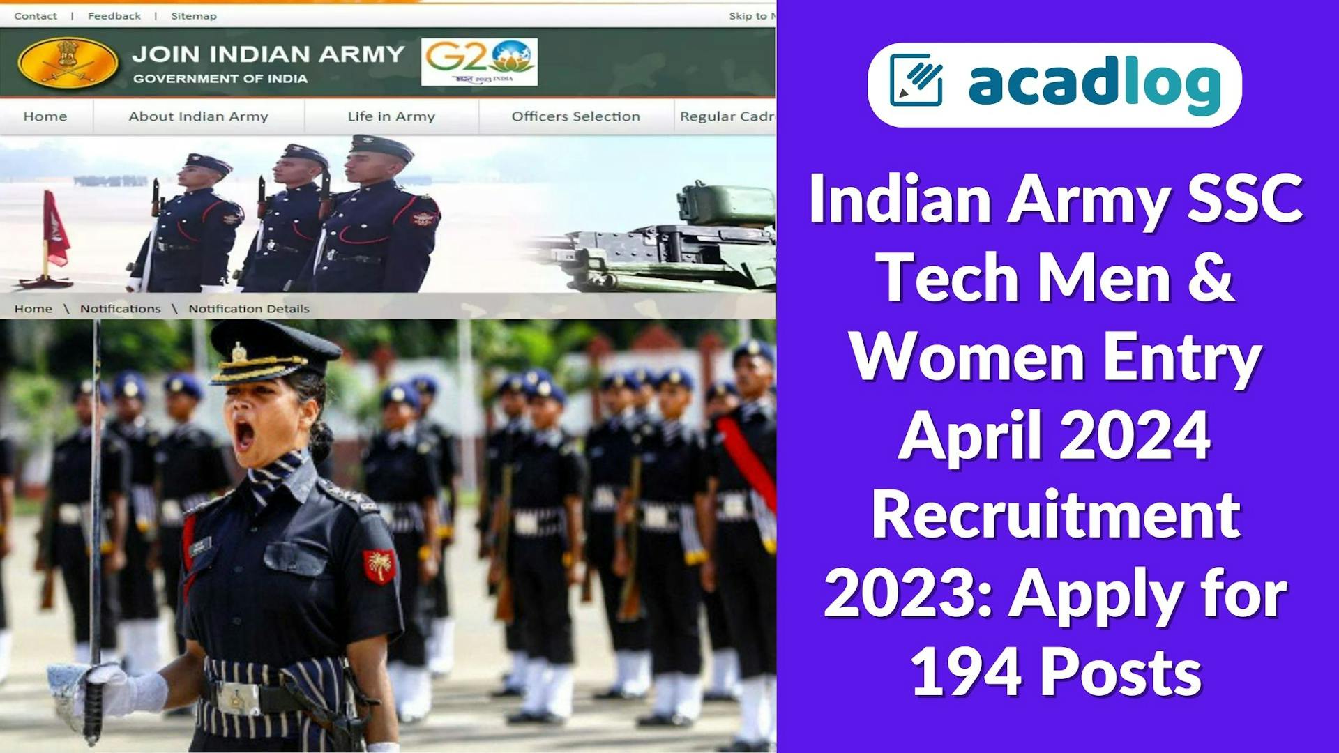 Indian Army SSC Tech Men & Women Entry April 2024 Recruitment 2023: Apply for 194 Posts