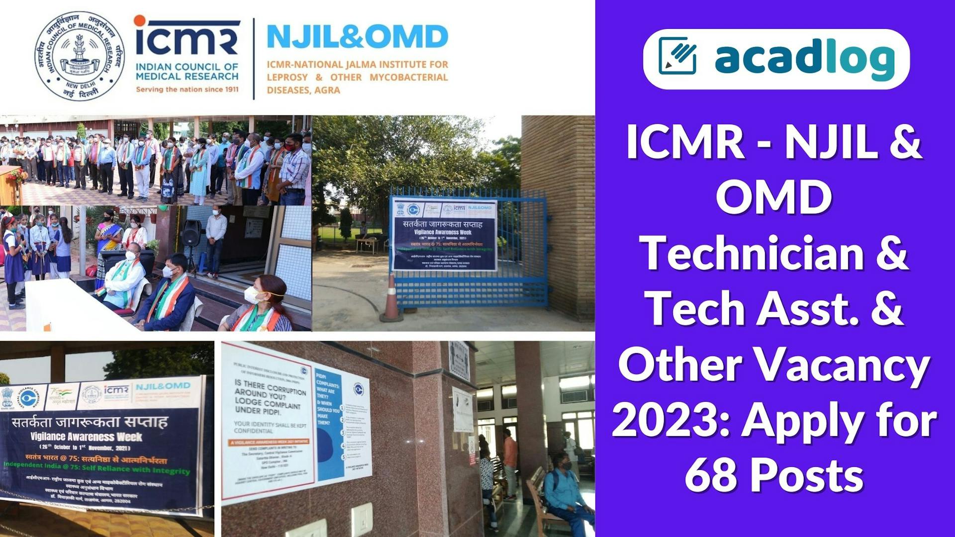 ICMR - NJIL&OMD Technician & Tech Asst. & Other Vacancy 2023: Apply for 68 Posts