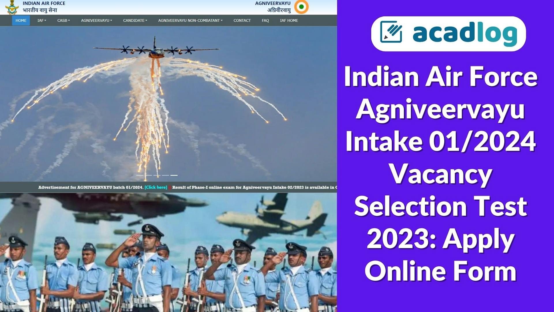 Indian Air Force Agniveervayu Intake 01/2024 Vacancy Selection Test 2023: Apply Online Form