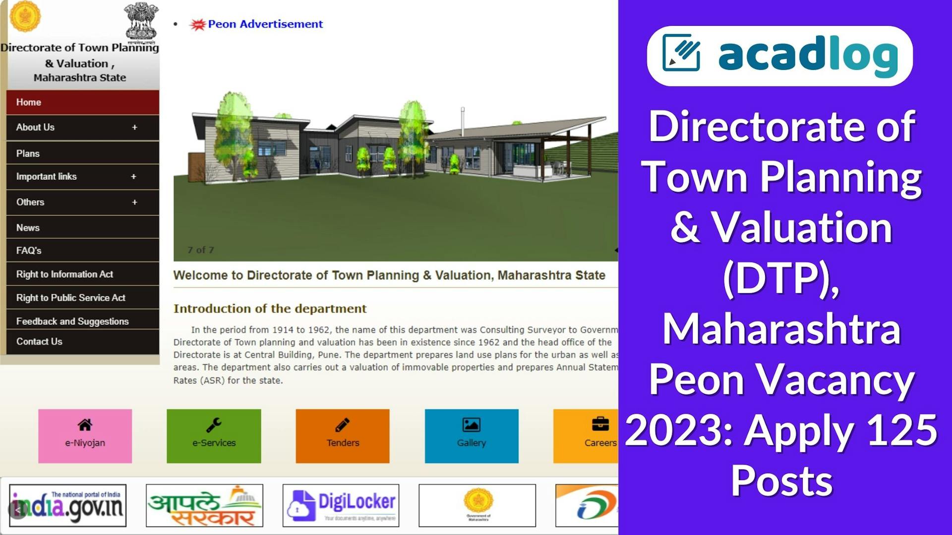 Directorate Town Planning & Valuation (DTP), Maharashtra Peon Vacancy 2023: Apply 125 Posts