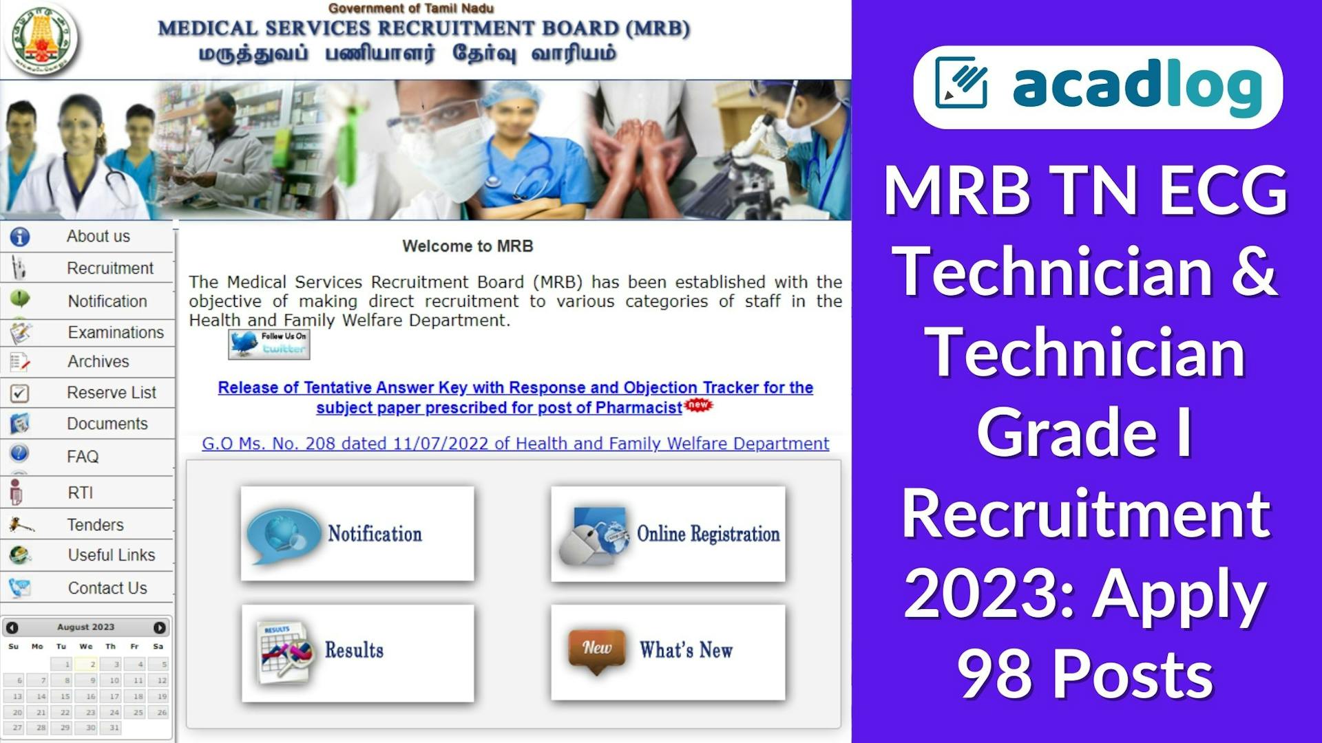 MRB TN ECG Technician & Technician Grade I Recruitment 2023: Apply 98 Posts